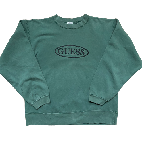 Guess Jeans Vintage 80s Pullover Cotton Green Sweatshirt Men's